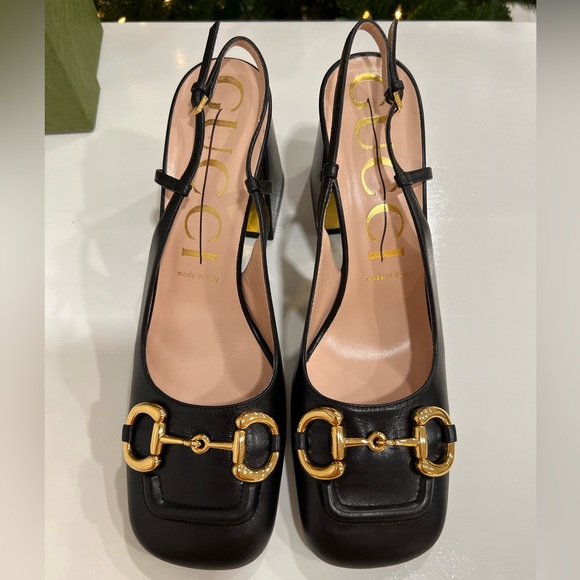 GUCCI Baby horsebit-detailed leather slingback pumps EU:39.5 - Picture 7 of 12